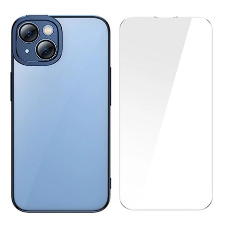 Baseus Glitter iPhone 14 Plus 6.7 Renkli Kenar Silikon Kılıf + Tempered Ekran Koruyucu Set-(5775)