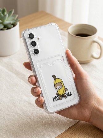 Samsung Galaxy A54 Boş Yapma Muz Detaylı Kart Bölmeli Şeffaf Telefon Kılıfı