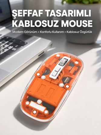 Mouse Fare Kablosuz Mouse Fare Şarjlı Bluetooth Sessiz 5 Tuşlu Şeffaf