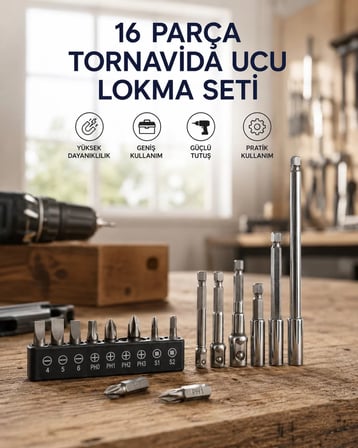 16 Parça Bits Adaptör Ve Tornavida Ucu Seti