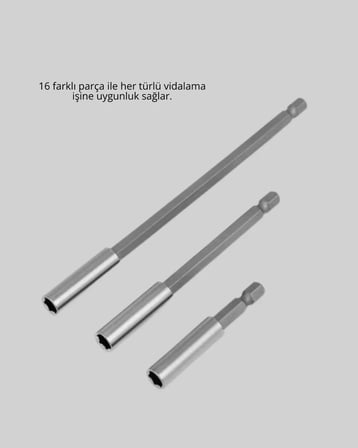 16 Parça Bits Adaptör Ve Tornavida Ucu Seti