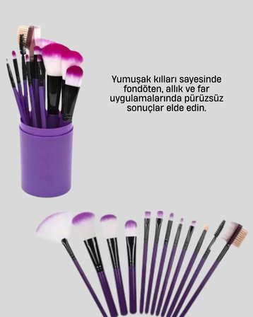 12’li Makyaj Fırça Seti Fondöten Allık Far Karıştırma İçin Tam Uyumlu