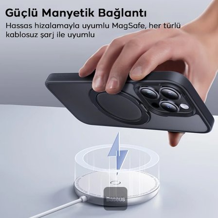 Baseus iPhone 15 Pro SkyRing Serisi Standlı Magsafe Manyetik Kılıf + Tempered Ekran Koruyucu Set-(5775)