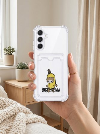 Samsung Galaxy A56 Boş Yapma Muz Detaylı Kart Bölmeli Şeffaf Telefon Kılıfı