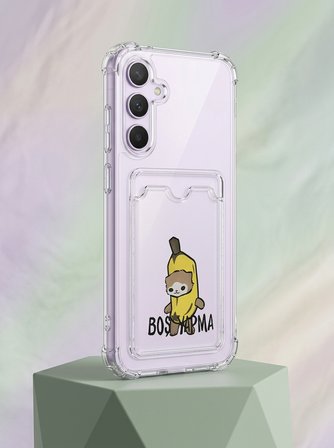Samsung Galaxy A56 Boş Yapma Muz Detaylı Kart Bölmeli Şeffaf Telefon Kılıfı