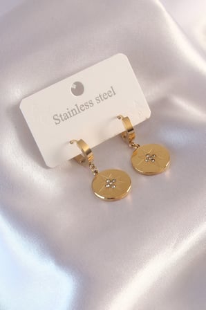 Çelik Gold Renk Kutup Yıldızı İşleme Zirkon Taşlı Kadın Küpe - Lisinya