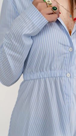 Hera White Blue Gömlek Elbise