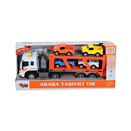 1:16 Sürtmeli Sesli Işıklı Araba Taşıyan Tır 39 Cm