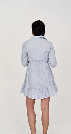 Hera Grey-Blue Çizgili Gömlek Elbise