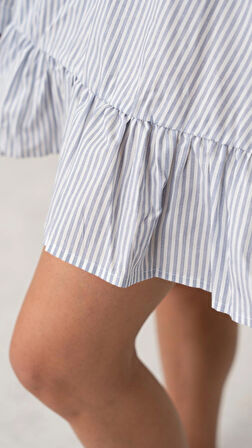 Hera Grey-Blue Çizgili Gömlek Elbise