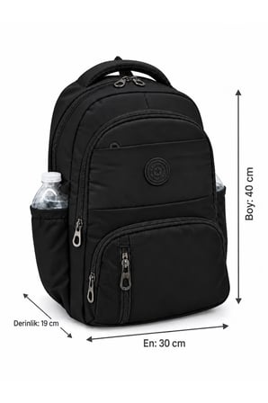 8010 Siyah İlk Okul Çantası 3'Lü Set Unisex Çocuk İlkokul Sırt Çantası