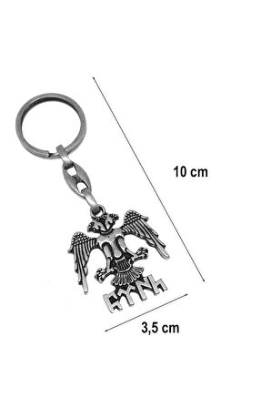 Çift Başlı Kartal ve Göktürkçe Türk Yazılı Döküm Metal Anahtarlık 1 Adet 1798