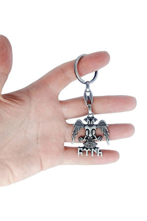Çift Başlı Kartal ve Göktürkçe Türk Yazılı Döküm Metal Anahtarlık 1 Adet 1798