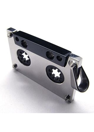 Kaset Kolye Gümüş Siyah Paslanmaz çelik 316L