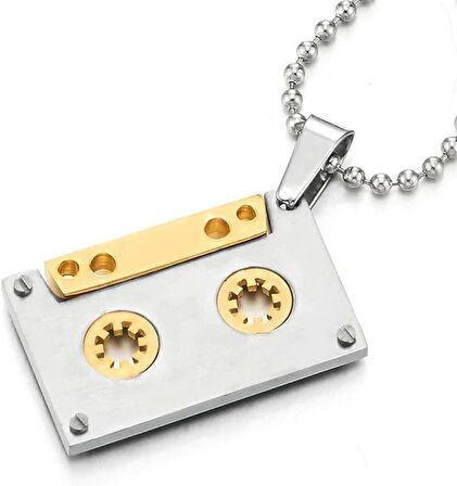 Kaset Kolye Gümüş Gold Paslanmaz çelik 316L