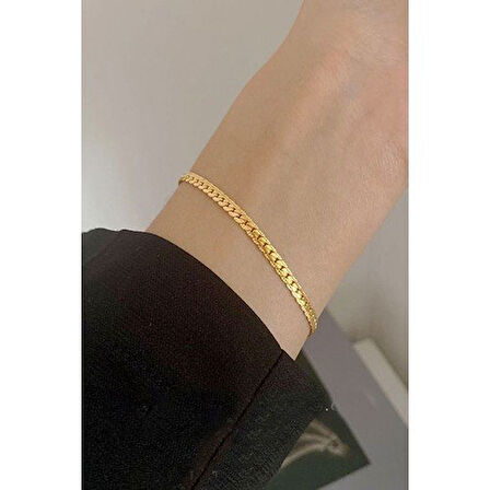 Ezme Hasır Yassı Yılan Gold Altın Erkek Kadın 316L Unisex Çelik Bileklik Künye