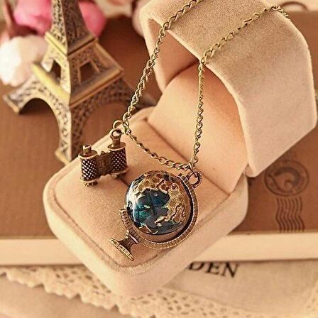 Dünya Şeklinde Dürbünlü Kolye 70 cm Gezgin Kolyesi