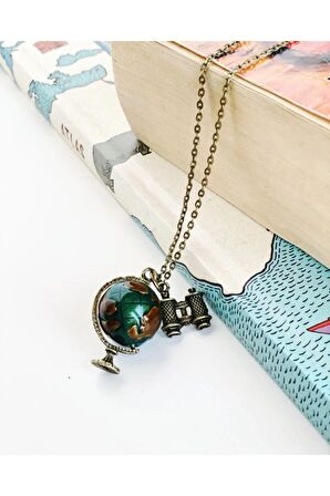 Dünya Şeklinde Dürbünlü Kolye 70 cm Gezgin Kolyesi