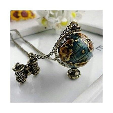 Dünya Şeklinde Dürbünlü Kolye 70 cm Gezgin Kolyesi