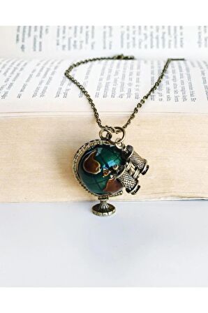 Dünya Şeklinde Dürbünlü Kolye 70 cm Gezgin Kolyesi