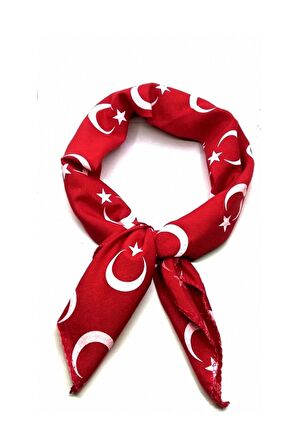 Herşey Nota Kırmızı Ay Yıldız Türk Bayrağı Temalı Pamuk Kumaş Fular - Bandana - 23 Nisan, 29 Ekim, 19 Mayıs