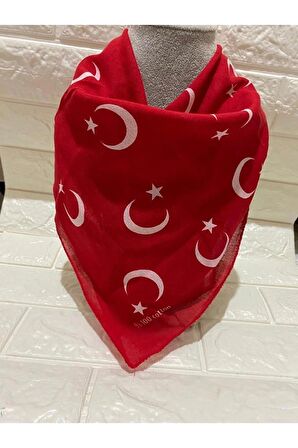 Herşey Nota Kırmızı Ay Yıldız Türk Bayrağı Temalı Pamuk Kumaş Fular - Bandana - 23 Nisan, 29 Ekim, 19 Mayıs