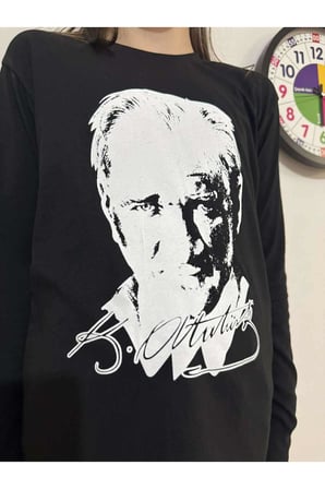 10 Kasım Özel Tasarım Siyah Atatürk Baskılı Uzun Kollu Tişört – Unisex