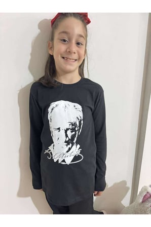 10 Kasım Özel Tasarım Siyah Atatürk Baskılı Uzun Kollu Tişört – Unisex