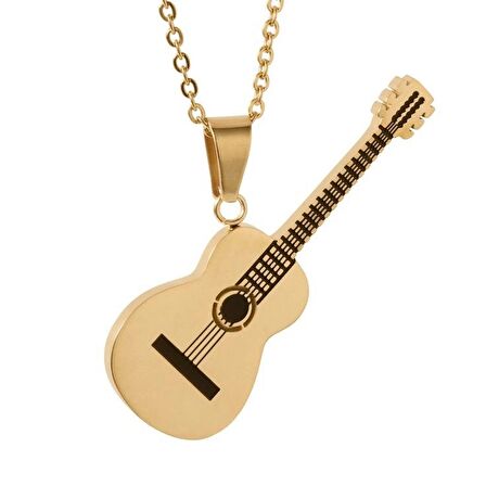 Gitar Gold 316L Paslanmaz Çelik Kolye Alerji Yapmaz Kadın&Erkek