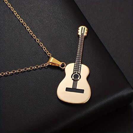 Gitar Gold 316L Paslanmaz Çelik Kolye Alerji Yapmaz Kadın&Erkek