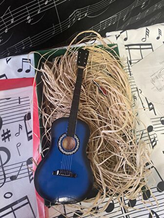 Minyatür Gitar Mavi Klasik Gitar 25cm Hediyelik Biblo 