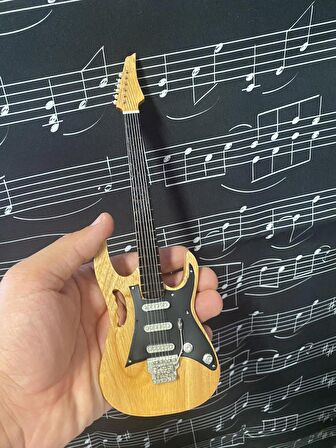  Elektro Gitar Ahşap Renk El Yapımı Biblo Minyatür 25 cm