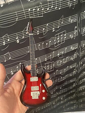 Herşey Nota Elektro Gitar Koyu Kahve El Yapımı Biblo Minyatür 25 cm