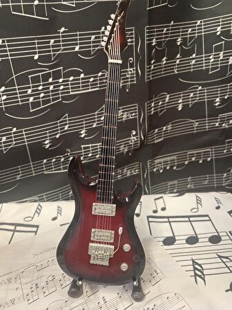 Herşey Nota Elektro Gitar Koyu Kahve El Yapımı Biblo Minyatür 25 cm