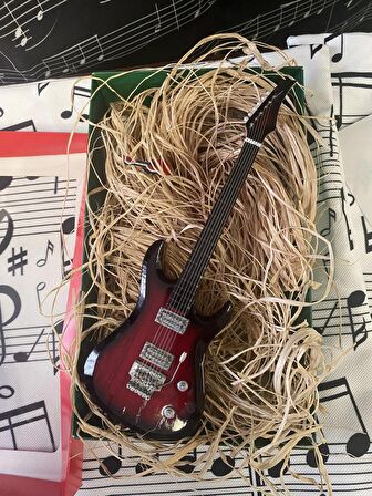 Herşey Nota Elektro Gitar Koyu Kahve El Yapımı Biblo Minyatür 25 cm