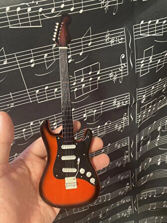 Elektro Gitar Koyu Kahve El Yapımı Biblo Minyatür 25 cm