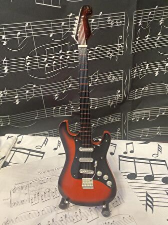 Elektro Gitar Koyu Kahve El Yapımı Biblo Minyatür 25 cm