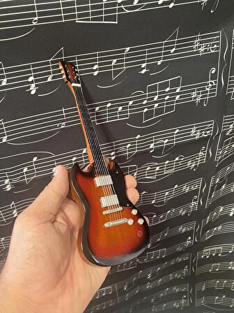 Elektro Gitar Koyu Kahve El Yapımı Biblo Minyatür 26 cm