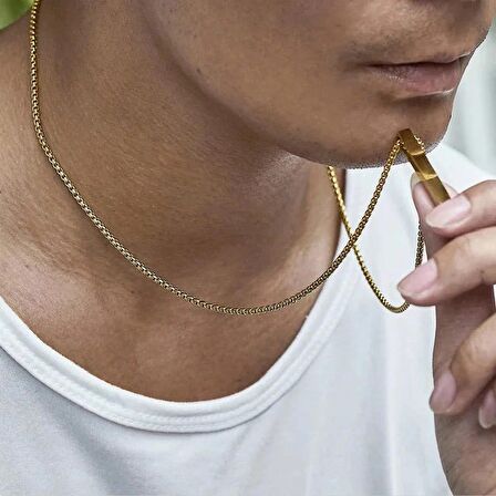 BURGU ÇELİK PASLANMAZ GOLD ÇELİK ERKEK KOLYE ZİNCİR