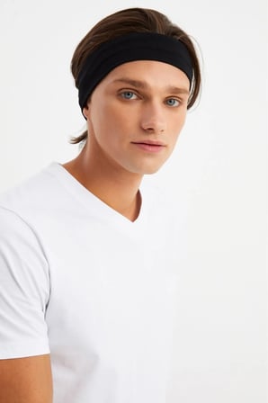 Erkek Siyah Pamuklu Penye Saç Bandı Bandana