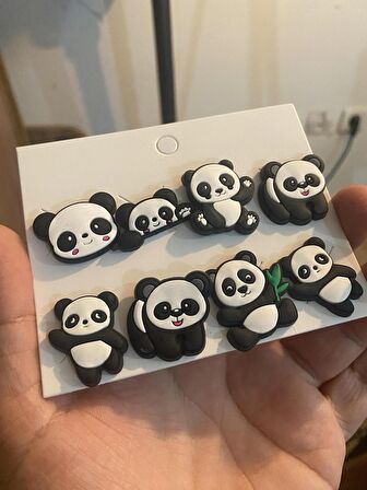 Panda Desen Crocks Terlik Süsü Jibbitz Crocs Aksesuarı 8 Adet