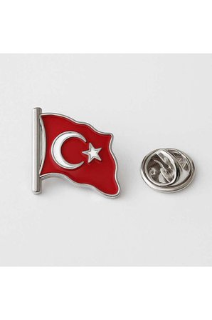 Ay Yıldız Türk Bayrağı Yaka Rozeti Gümüş 2x2 cm Parlak Dalgalı Metal Bayrak Rozet