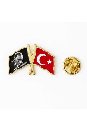 Mustafa Kemal Atatürk ve Türk Bayrağı Rozet Gold
