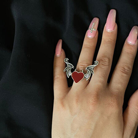 Devil Red Heart Wings Yüzük Boyu Ayarlanabilir Unisex Yüzük 1822