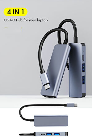 Type-c 4in1 Dönüştürücü Hub Macbook Uyumlu Çevirici Çoğaltıcı Hdmi/Usb3.0/Typec PD