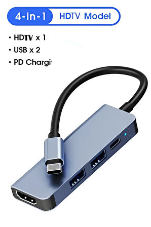 Type-c 4in1 Dönüştürücü Hub Macbook Uyumlu Çevirici Çoğaltıcı Hdmi/Usb3.0/Typec PD