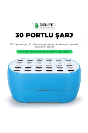 RELIFE RL-304M | 160W Yüksek Güç 30 Port Akıllı Endüstriyel Şarj İstasyonu (Telefon/Tablet)