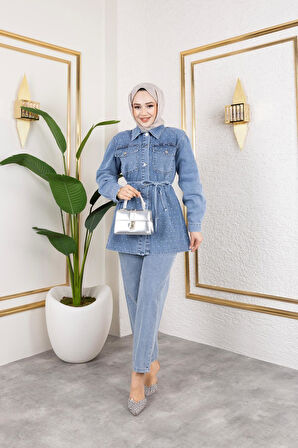 Kadın İnci Taş Detaylı 2Li Kot Takım