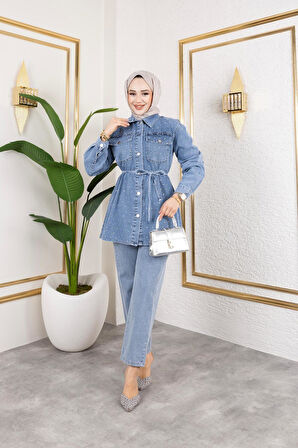 Kadın İnci Taş Detaylı 2Li Kot Takım