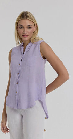 Müslin Hakim Yaka Sıfır Kol Gömlek -1090